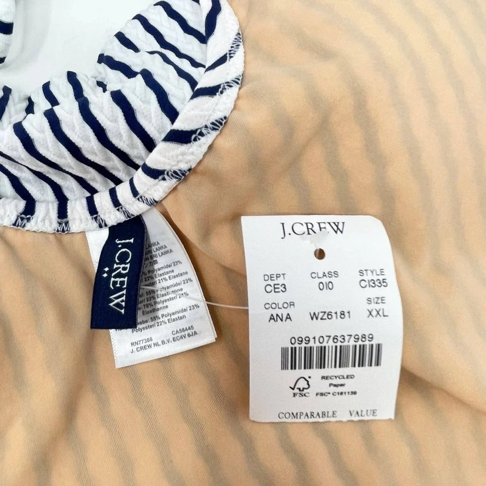 J Crew One Piece Swimsuit Wms XXL Navy Blue White Stripe Nautical Tie Shoulder